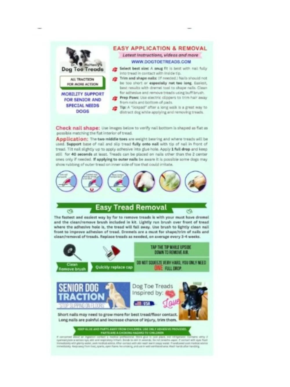 Dr. McHenrys Dog Toe Treads with Adhesive & Brush Senior Dog Traction & Mobility